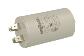 Kondensator; silnikowy (rozruchowy); CBB60; 14uF; 450V AC; fi 40x70mm; konektory 6,3mm; śruba z nakrętką; Shenge; RoHS