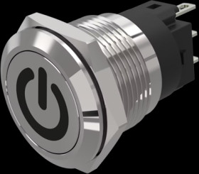 Vandal-proof pushbutton switch, silver, unlit , mounting Ø 19 mm, IP65/IP67, 82-5151.2000.B002