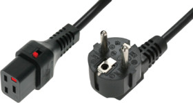 Device connection cable, Europe, plug type E + F, angled on C19 socket, straight, H05VV-F3G1.5 mm², black, 2 m, IL19-EU1-H05-315
