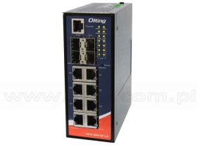 ORing IGPS-9084GP-LA, Switch przemysłowy zarządzalny, 8x 10/1000 RJ-45 PoE + 4 sloty SFP / RJ-45, O/Open-Ring <30ms, obudowa sli