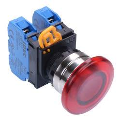 YW4L-A4E20Q0R Red 22mm Metal Bezel Mushroom Maintained Push Button Switch 2NO IP65 IDEC