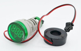 Amperomierz panelowy LED zielony, zakres 1-100A, zasilanie 230Vac