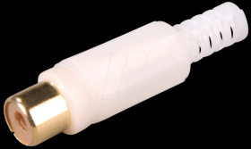 RCA coupling with bend protection, gold plated, white