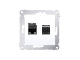 SIMON 54 Gniazdo komputerowe podwójne 2xRJ45 białe kat.6 ekranowane z przesłoną przeciwkurzową D62E.01/11 KONTAKT SIMON
