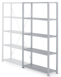 System półek, kolor RAL 7040, 4-poziomowy, materiał: Blacha stalowa galwanizowana, 2000mm x 1000mm, Manorga