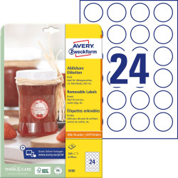 Avery-Zweckform 5080 Labels 40mm White Paper Removable Inkjet Laser Printer