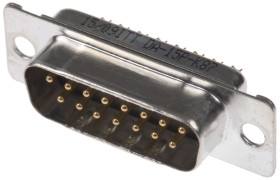 Złącze D-Sub 15-pinowe Męski Proste Montaż na panelu Złoto na niklu