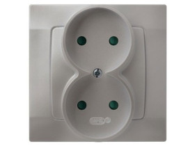 KARO Gniazdo podwójne bez uziemienia z przesłonami IP-20 zaciski gwintowe srebrny perłowy GP-2SP/43 OSPEL