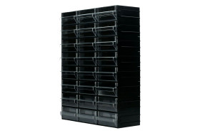 Regał szufladkowy, kolor: Czarny, przezroczysty, materiał: Polistyren, 338mm x 450mm x 133mm, RS PRO