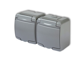 JUNIOR IP54 Gniazdo podwójne z uziemieniem schuko (klapka popielata: bez przesłon) popielaty 10GHE-2s KARLIK