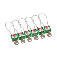 Kłódka bezpieczeństwa LOTO z linką (200 mm), zielona (6 szt.), 195975