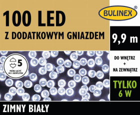 Lampki Bulinex 100led białe zimne 9 9m z dodatkowym gniazdem sznur