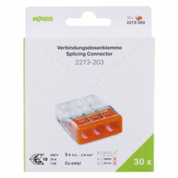 WAGO COMPACT 2273-203 Szybkozłączka 3x 0,5-2,5mm2 na drut 450V/24A ORYGINALNA blister 30szt.