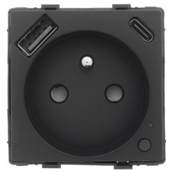Gniazdko elektryczne z watomierzem - sterowanie WiFi + Bluetooth - 2xUSB (A+C) 20W - czarny - Tawoia Glass