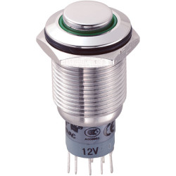 Zip Switch LAS2GQH-22ZE/G/12V/S/P 16mm IP67 Vandal Switch DPDT On-On Green LED
