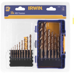 IRWIN&#xAE; IW3038501 HSS Titanium Metal Drill Bit Set, 15 Piece