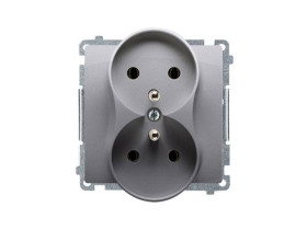 SIMON BASIC Gniazdo podwójne z uziemieniem z przesłonami inox metalik BMGZ2Mz.01/21 KONTAKT SIMON