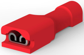 Insulated flat plug sleeve, 2.8 x 0.41 mm, 0.32 to 0.82 mm², AWG 22 to 18, brass, tin-plated, red, 2-520081-2