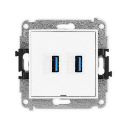MINI Mechanizm gniazda podwójnego 2xUSB A-A 3.0, bez pola opisowego biały mat 25MGUSBBO-6