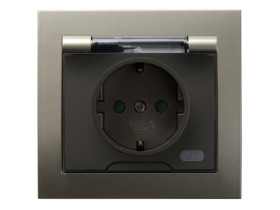 KIER Gniazdo hermetyczne z uziemieniem schuko IP-44 z przesłonami torów prądowych wieczko przezroczyste satyna light GPH-1WSP/45