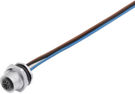 Panel socket, M12, 5 pole, strand connection, screw locking, straight, 09 3442 679 05