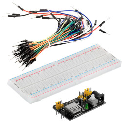 MB 102 Breadboard Kit - 830 breadboard, power supply adapter 3.3V 5V, 65 jumpers
