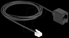 88093 Telephone cable, RJ11 plug / RJ45 jack, black, 2 m