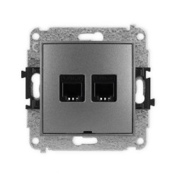 ICON Mechanizm gniazda telefonicznego podwójnego 2xRJ11, 4-stykowy, beznarzędziowe, bez pola opisowego grafitowy 11IGTBO-2