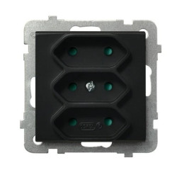 Sonata Gniazdo potrójne EURO z przesłonami torów prądowych czarny metalik GP-3RP/m/33