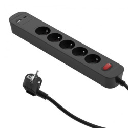 Przedłużacz szybkoładujący PD20 5-gniazdowy z wyłącznikiem + 2x USB (A+C) 1,4m SQUALL, grafitowy / 34099