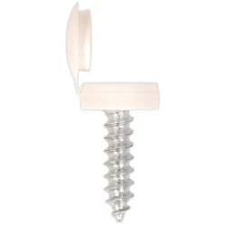 Sealey NPW50 Number Plate Screw &amp; Flip Cap Ø4.2 x 19mm White Pack of 50