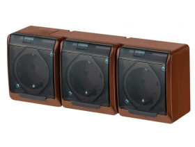 Hermes Gniazdo hermetyczne potrójne z/u Schuko 16A IP44 brązowe 0326-05