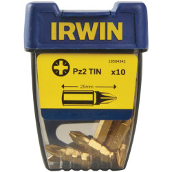 IRWIN&#xAE; 10504342 Screwdriver Bits Pozidriv PZ2 25mm Titanium (Pack 10)