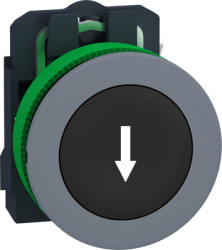 Pushbutton, labeled arrow, unlit, groping, 1 Form A (N/O), waistband round, black, front ring light gray, mounting Ø 30.5 mm, XB