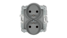 Mini Gniazdo Podwójne Z/U Z Przesłonami Szary Mat 27Mgpr-2Zp