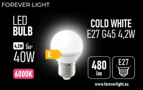 Żarówka LED E27 G45 4.2W 480lm 6000K klasa E Forever Light