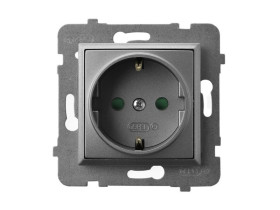 ARIA Gniazdo pojedyncze z uziemieniem schuko z przesłonami torów prądowych szary mat GP-1USP/m/70 OSPEL
