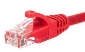 Patchcord RJ45 UTP 5e; długość 0,25m; czerwony; osłona zalewana