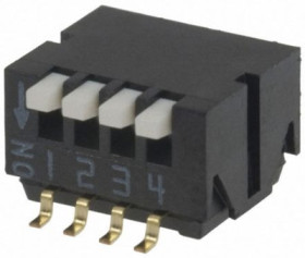 DIP switche, Off-On, 4 pole, angled, 100 mA/6 VDC, CHP-041B