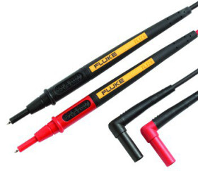 Measuring lead with (4 mm lamella plug, straight) to (test probe, angled), 1.2 m, black/red, silicone, CAT II, FLUKE TL175E