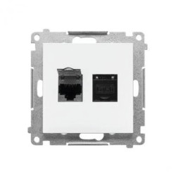 Simon 55 Gniazdo komputerowe podwójne RJ45 kategoria 6, ekranowane z przesłoną przeciwkurzową (moduł) Biały mat T62E.01/111