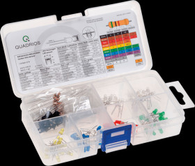 201711O001 LED assortment 3 mm super bright + series resistors, sockets