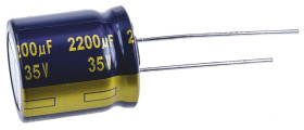Kondensator 2200μF 35V dc Radialny, Otwór przelotowy Panasonic roztaw: 7.5mm 18 (Dia.) x 20mm