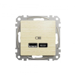 Gniazdo ładowania USB typ A+C 2,4A, brzoza, efekt drewna, Sedna Design i Elements SDD180402