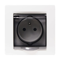 Gniazdo elektryczne bryzgoszczelne IP44 z klapką, montaż podtynkowy, biała ramka Soul OVA1013W