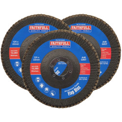 Faithfull FAIFD12540A3 Aluminium Oxide Flap Disc 125 x 22mm 40 Grit (3 Pack)