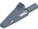 Alligator clip, gray, max. 4 mm, L 41.5 mm, CAT O, socket 2 mm, 930319106