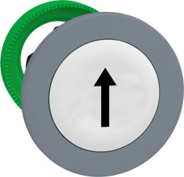 Pushbutton, labeled arrow, unlit, groping, waistband round, white, front ring light gray, mounting Ø 30.5 mm, ZB5FA334C0