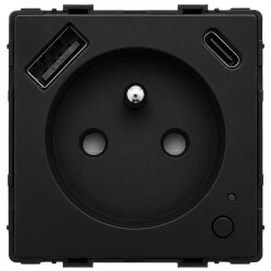 Gniazdo elektryczne z uziemieniem z USB A+C 20W z pomiarem energii (watomierz) WiFi i Bluetooth czarne podtynkowe (moduł bez ram