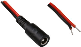 DC connection cable, 500 mm, red/black, coupling 2.1 x 5.5 mm, straight to open end, 075117